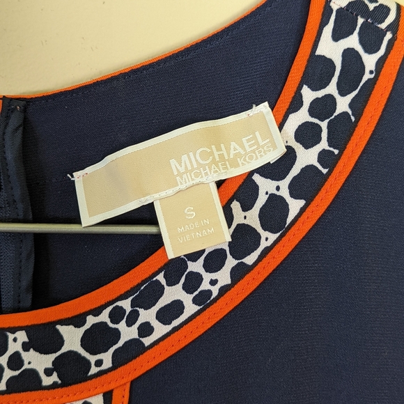 Michael Kors Dress Retro Size Small Lightweight Navy Blue and orange with print - Picture 8 of 10